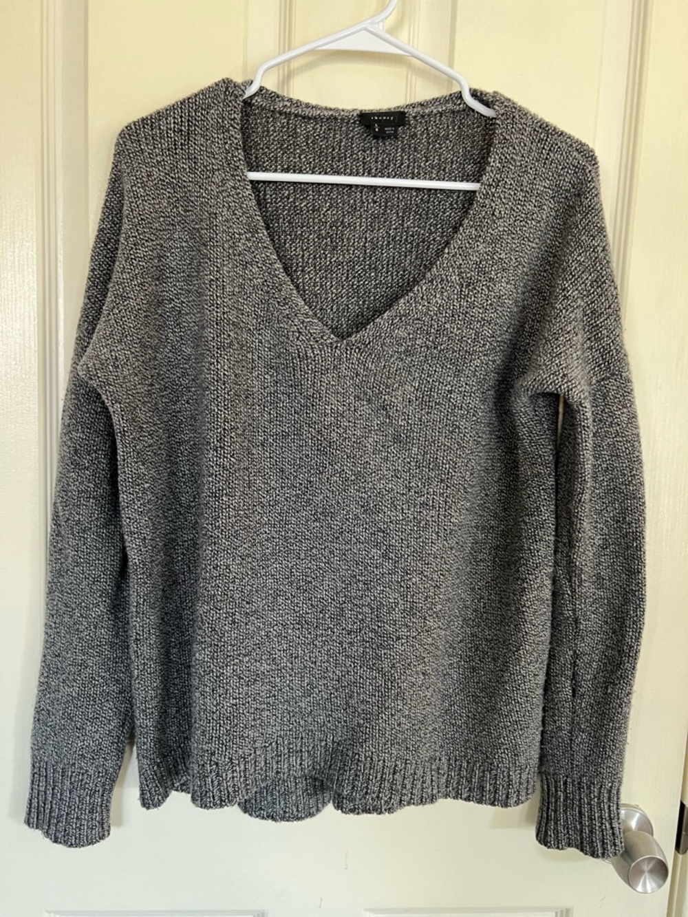 Theory Wool Silk Blend V-Neck Sweater Gray Knit Size L